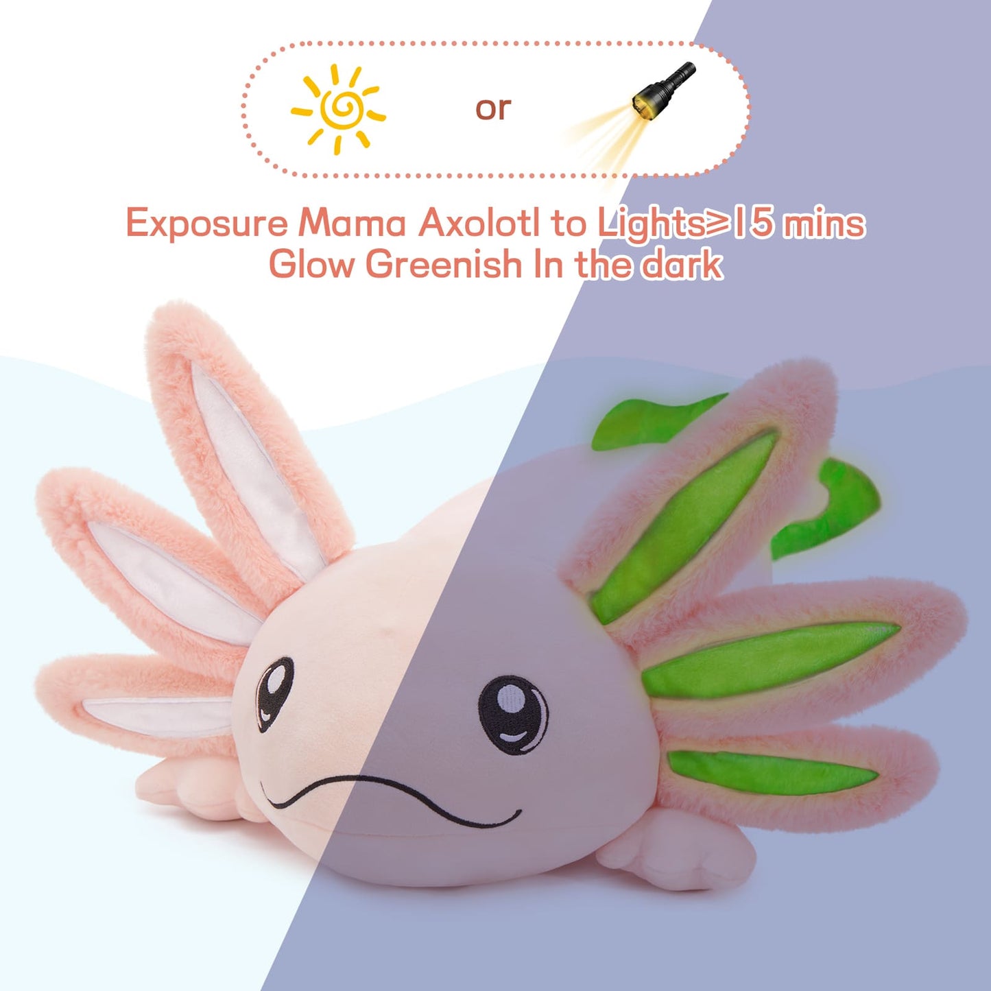 4 Pcs Large Axolotl Stuffed Animals - Axolotl Stuffed Animal Mommy 31.4" with 3 Baby Axolotl Plushies in Tummy - 4 Piece of Cute Axolotl Plush Pillow Toys for Kids - Glow-in-the-dark Salamander Stuffed Animals - Cool Amphibians Plush Toys -  Christmas/Birthday Gift for Friends