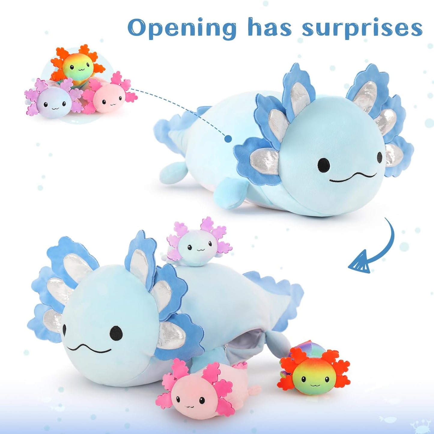 Axolotl Plush Toys - 4 Pcs Axolotl Stuffed Animals Bulk - Cute Salamander 24 Inches Plush Dolls - Stuffed Animal Salamander Babies with Their Mom - Axolotl Cushion Pillow Soft Toys - Gifts for Boys Girls