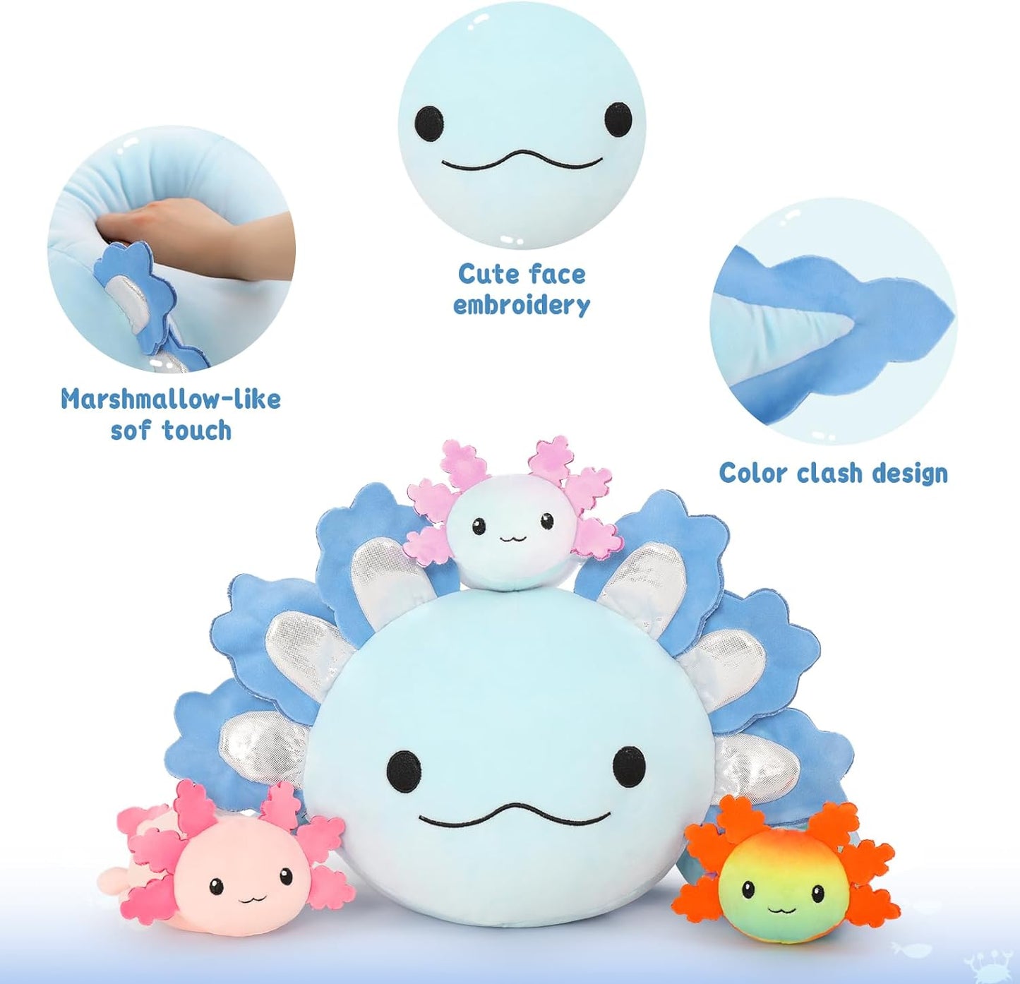 Axolotl Plush Toys - 4 Pcs Axolotl Stuffed Animals Bulk - Cute Salamander 24 Inches Plush Dolls - Stuffed Animal Salamander Babies with Their Mom - Axolotl Cushion Pillow Soft Toys - Gifts for Boys Girls