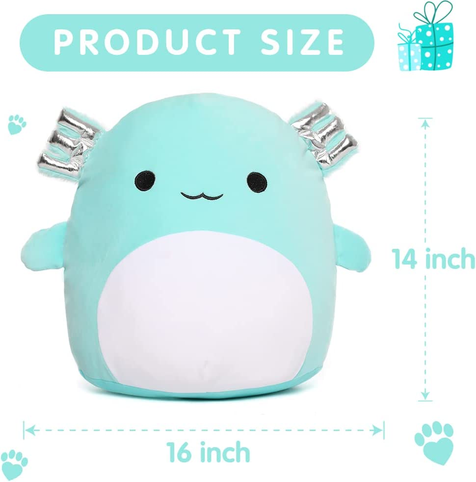 Axolotl Plush Toy, Mint Green/Pink, 16 Inches