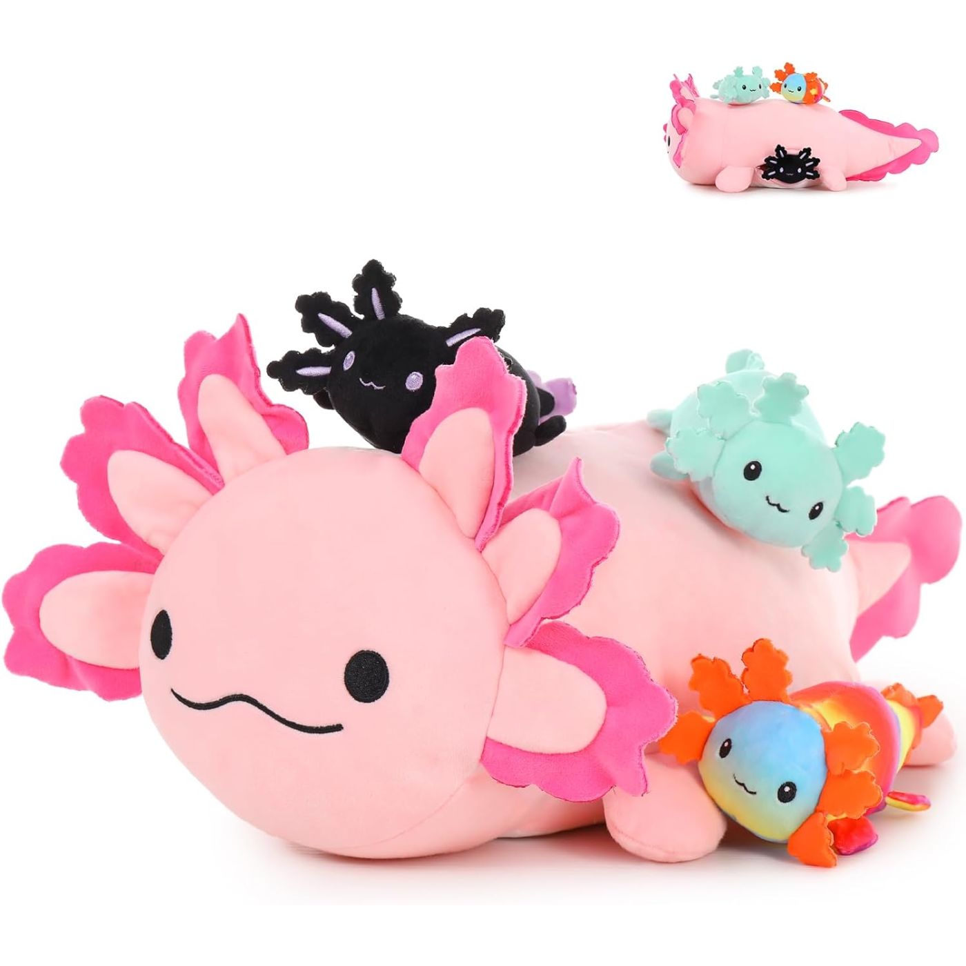 Axolotl Plush Toys - 4 Pcs Axolotl Stuffed Animals Bulk - Cute Salamander 24 Inches Plush Dolls - Stuffed Animal Salamander Babies with Their Mom - Axolotl Cushion Pillow Soft Toys - Gifts for Boys Girls