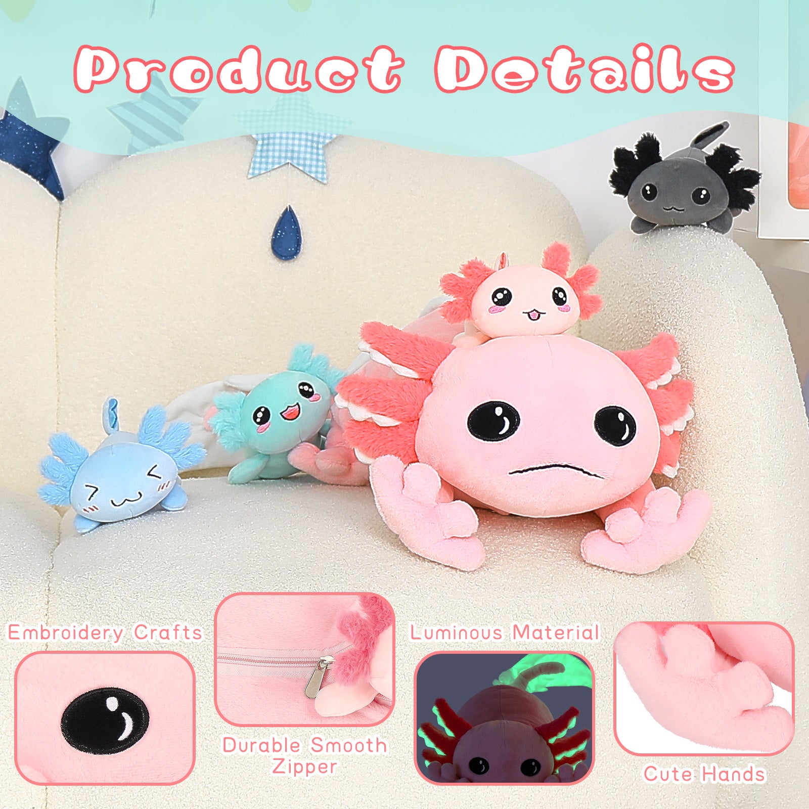Axolotl Stuffed Animals Salamander Plush Toys, Pink, 31 Inches - MorisMos Stuffed Animals - Free Shipping