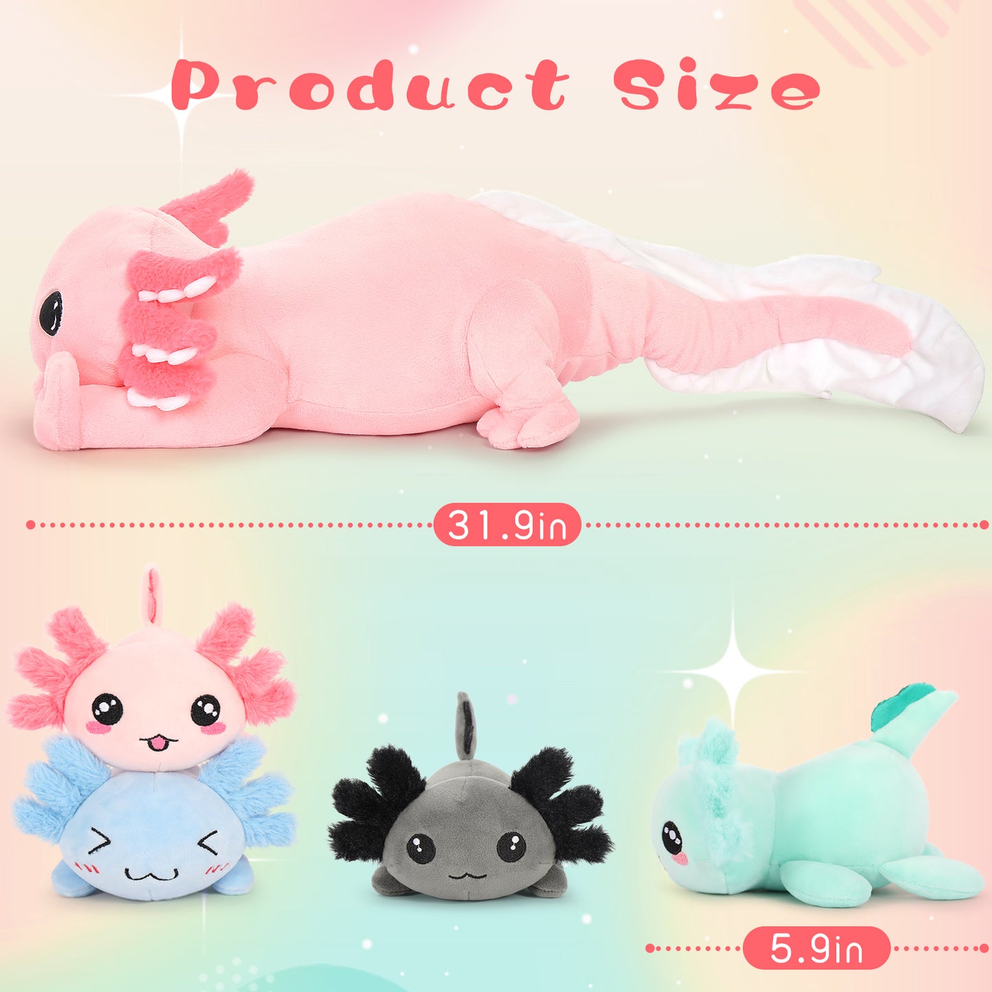 Axolotl Stuffed Animals Salamander Plush Toys, Pink, 31 Inches - MorisMos Stuffed Animals - Free Shipping