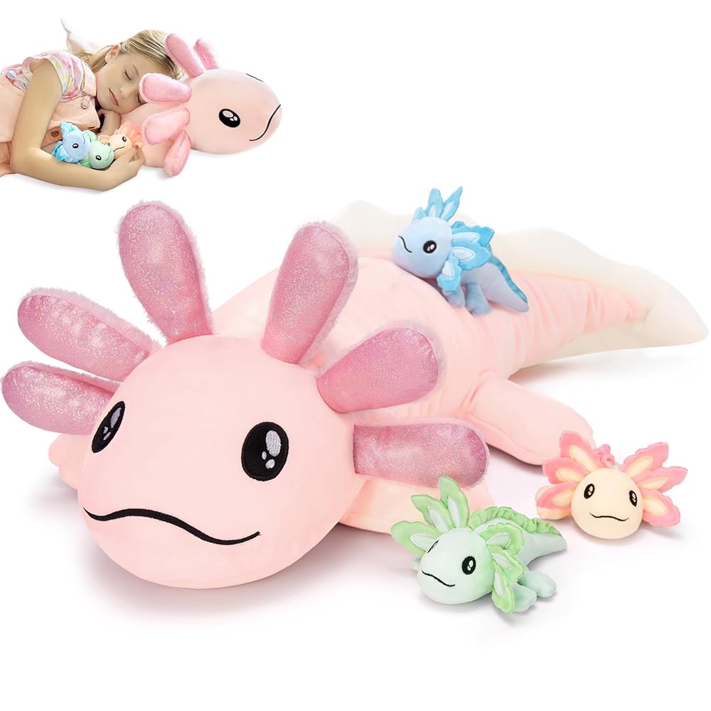 Axolotl Stuffed Animals with Babies Inside The Belly, 31.5 Inches