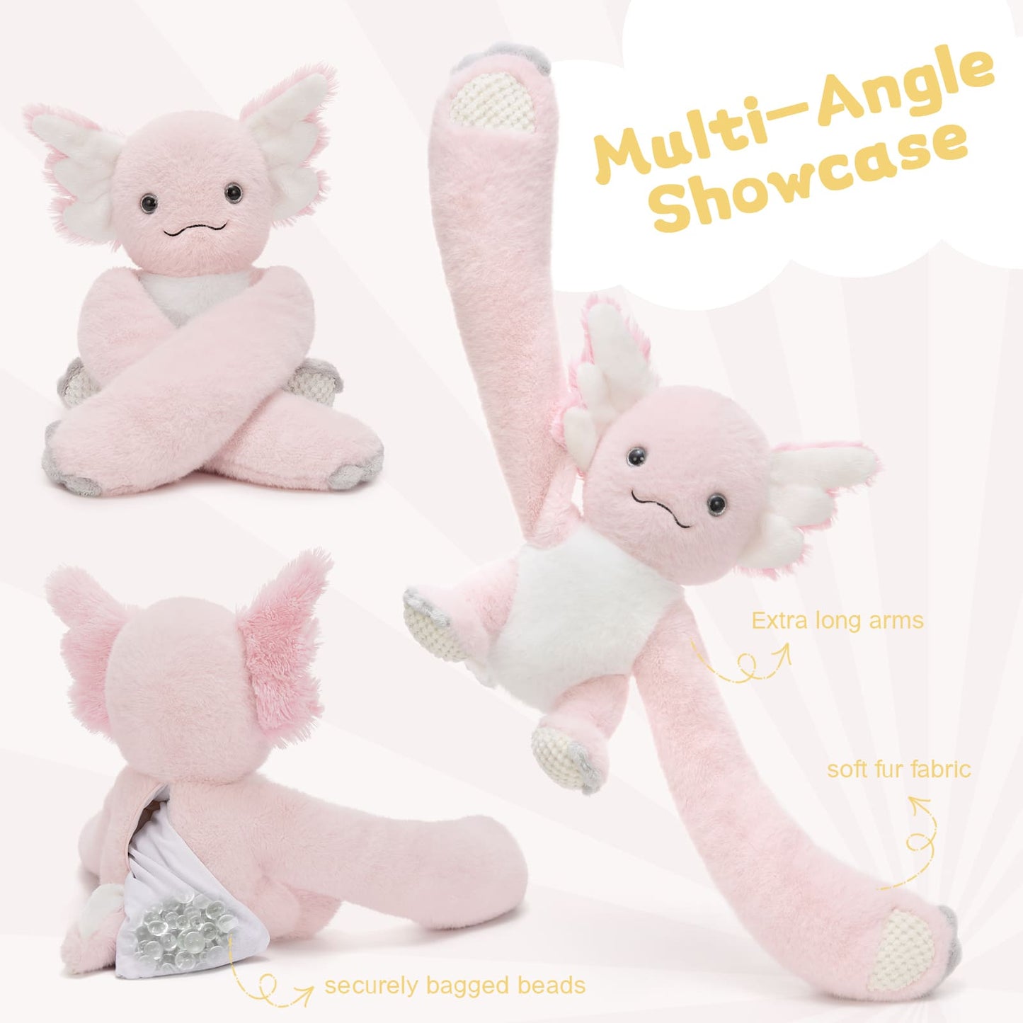 Axolotl Wighted Stuffed Animals for Kids, Adults - 20 Inches Long Plush Arms for Hugs - 3.8 LBS Axolotl Stuffed Animal Plushies - Ultra Squishy Body Pillows - Long Arm Plushie Neck Pillow for Sofa, Bed - Gift for Kids, Teens, Adults