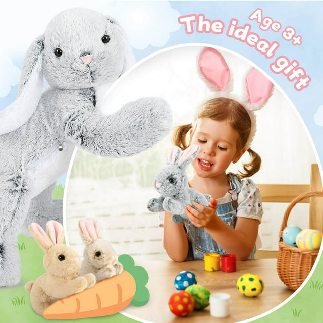 24" 4Pcs Easter Bunny Stuffed Animals with 3 Babies Inside