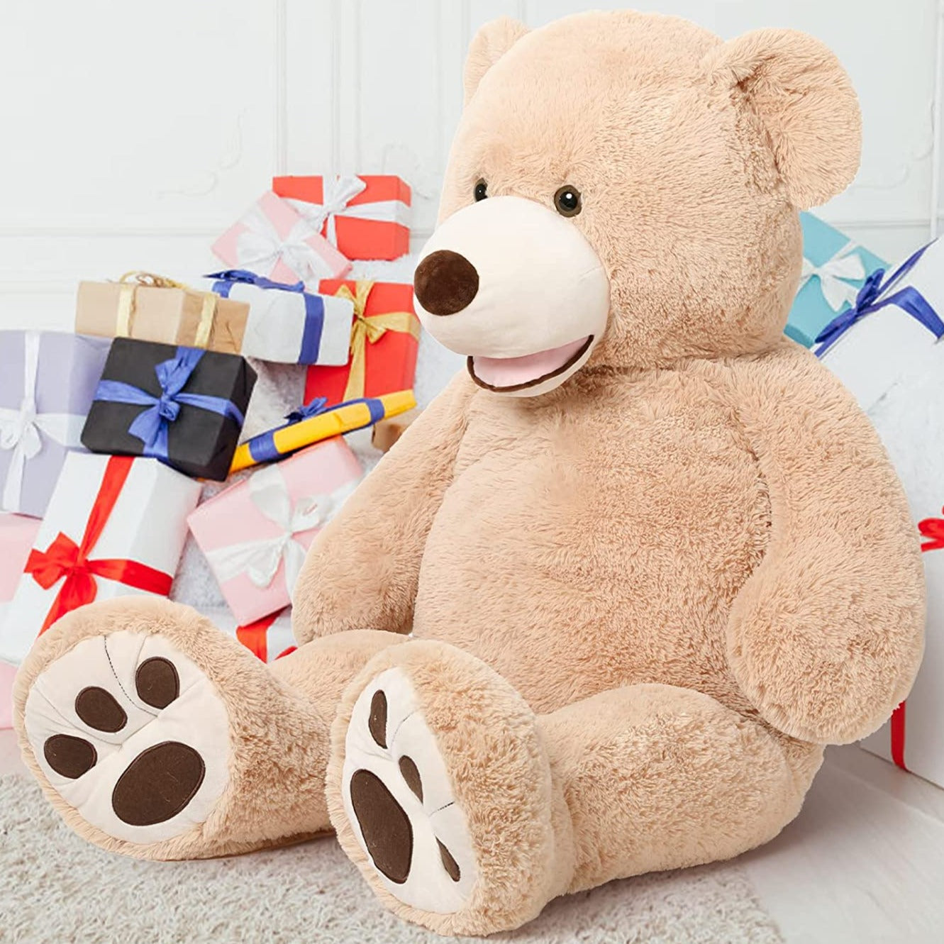 Giant Teddy Bear Plush Toys - Brown Teddy Bear Plush Dolls - Smiling Teddy Bear Stuffed Animals - Valentine's Day Teddy Bear Plushies - Teddy Bear Theme Baby Shower - We Can Bearly Wait Baby Shower Decor