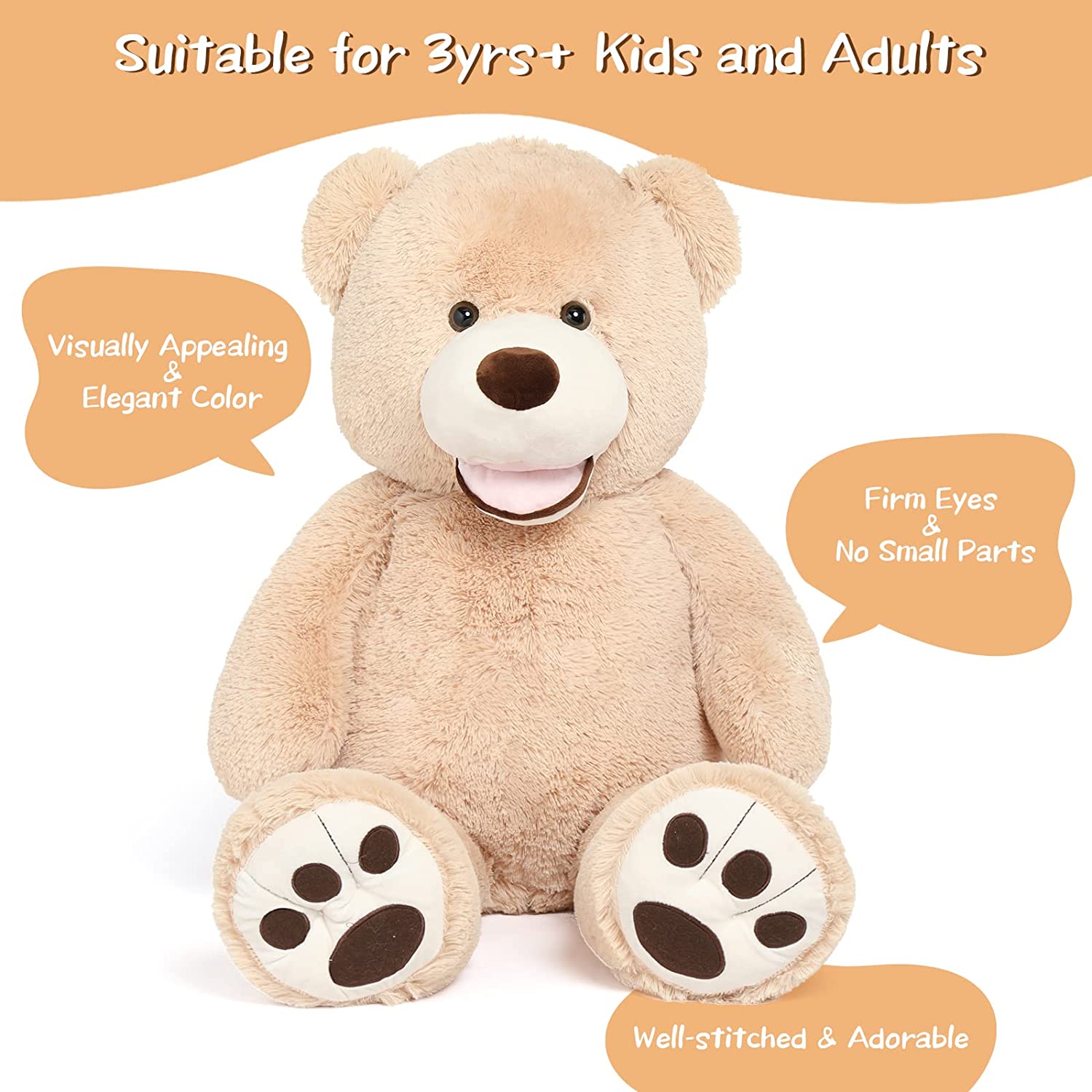 Giant Teddy Bear Plush Toys - Brown Teddy Bear Plush Dolls - Smiling Teddy Bear Stuffed Animals - Valentine's Day Teddy Bear Plushies - Teddy Bear Theme Baby Shower - We Can Bearly Wait Baby Shower Decor