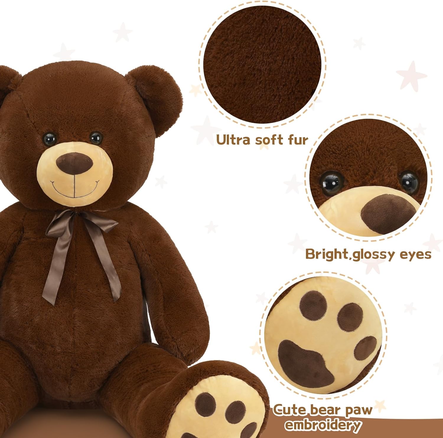 Dark Brown Teddy Bear Stuffed Animals, 5 FT Stuffed Bear Plush, Cute Stuffed Animals, Giant Teddy Bears for Kids Baby Toddlers Girlfriend, Gifts for Valentine's Day/Birthday/Christmas, MorisMos Stuffed Animals