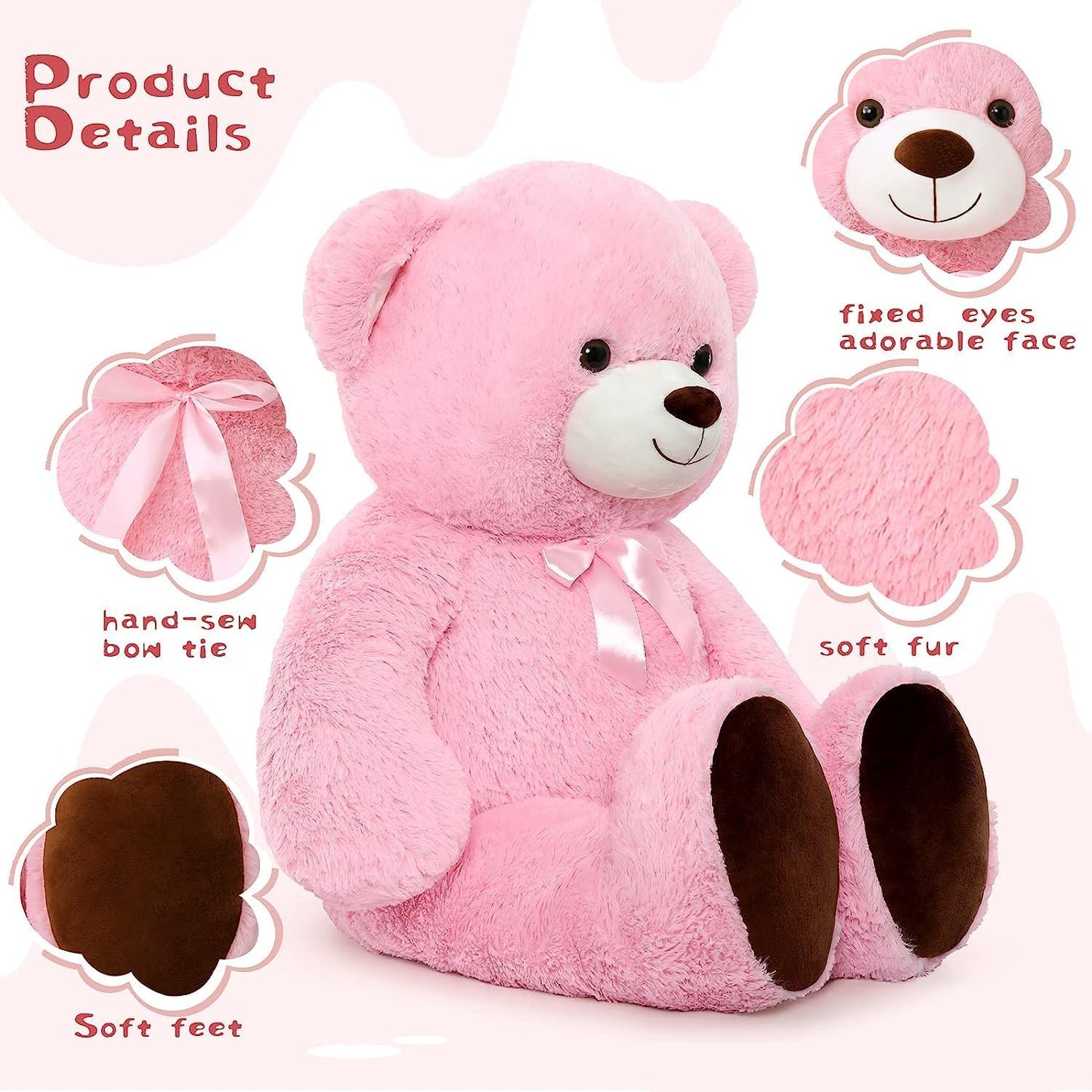 MorisMos Stuffed Animals - Giant Pink Teddy Bear Plush Toys - 41 Inches Teddy Bear Plush Dolls - Valentine's Day Teddy Bears&Gifts for Boyfriend/Girlfriend - ' We Can Bearly Wait' Teddy Bear Theme Baby Shower Decor Ideas - Gender Reveal Party Teddy Bear Decorations -Birthday/Christmas/Graduation Gift for friends - Romantic Anniversary Gift for Wife/Husband