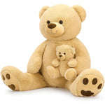 Giant Teddy Bear Stuffed Animals - Brown Teddy Bear Plush Toys 51 Inches - Jumbo Teddy Bear Plush Dolls - Stuffed Animal Bear Babies with Their Mom - Valentine's Day Teddy Bear Plush for Girlfriend/Boyfriend - Christmas/Birthday Gift for Kids/Teens/Adults