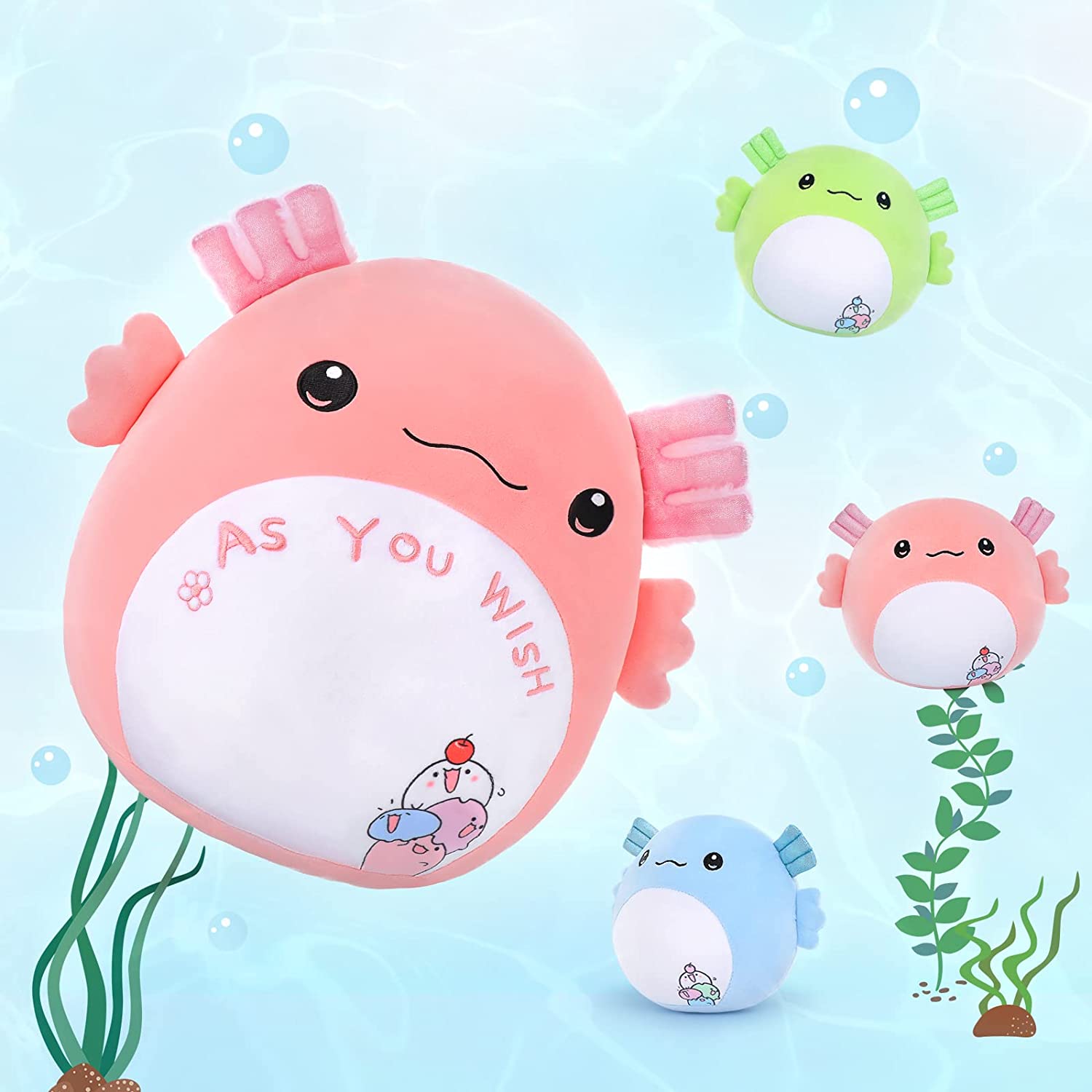 Axolotl Plush Toy with Three Axolotl Babies, 16 Inches