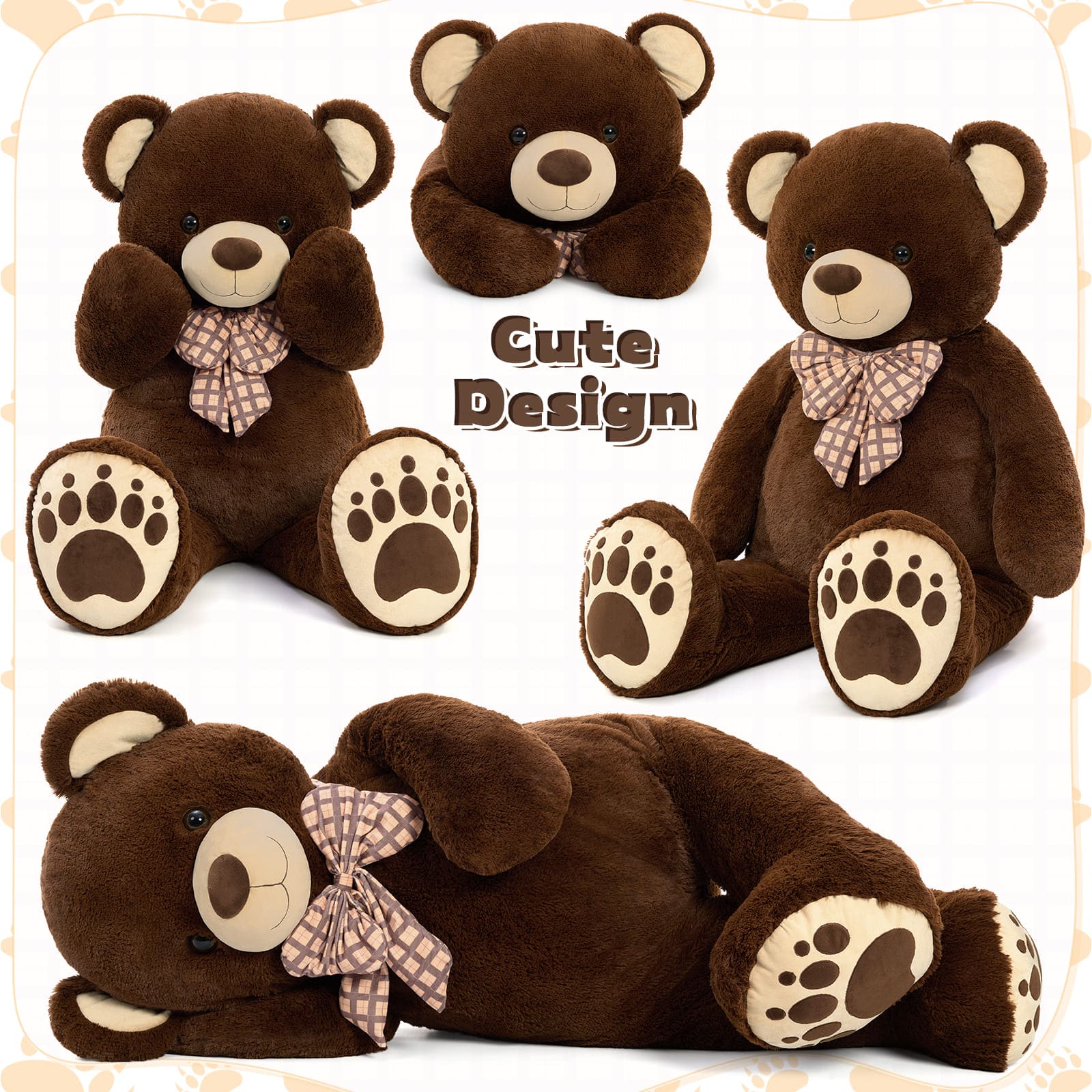 Giant Teddy Bear Stuffed Animals, Brown/Pink/Beige, 5 Feet