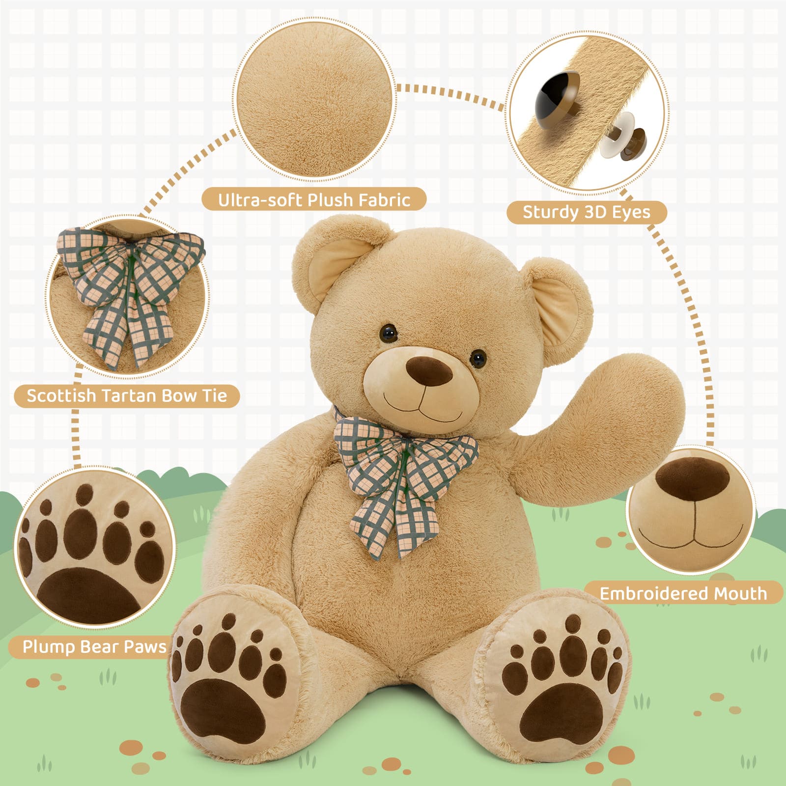 Giant Teddy Bear Stuffed Animals, Brown/Pink/Beige, 5 Feet