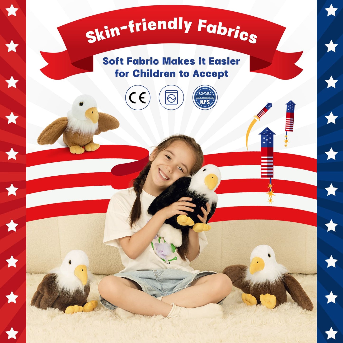 Mini Bald Eagle Stuffed Animals Bulk Pack, 7 Inches