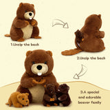 Lifelike Beaver Plush Toy with Three Baby Beavers 14.96 Inch