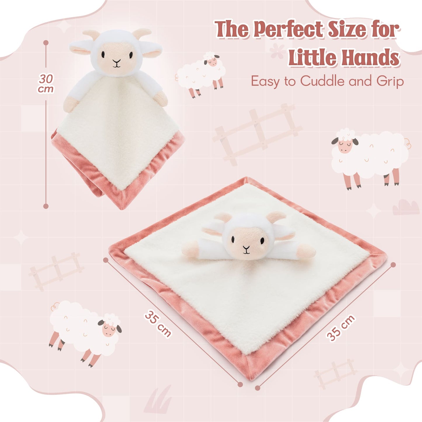 Baby comfort lovey blanket with adorable plush sheep design made from soft fabric for newborns, infants, and toddlers to provide warmth and emotional security.