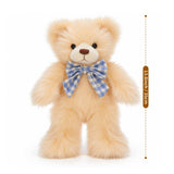 14 Inch Long Fur Teddy Bear Plush Toy with Plaid Bow
