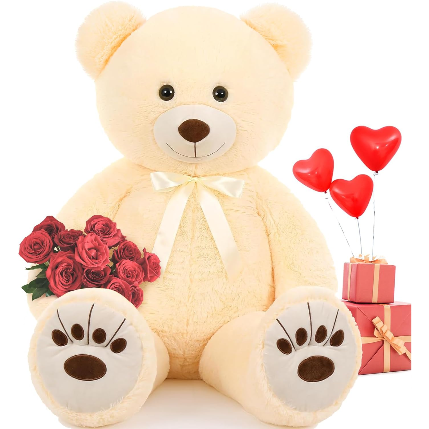 Teddy Bear Plush Toy, Light Brown/Brown/Pink/Beige, 35.4/48.82/59 Inches
