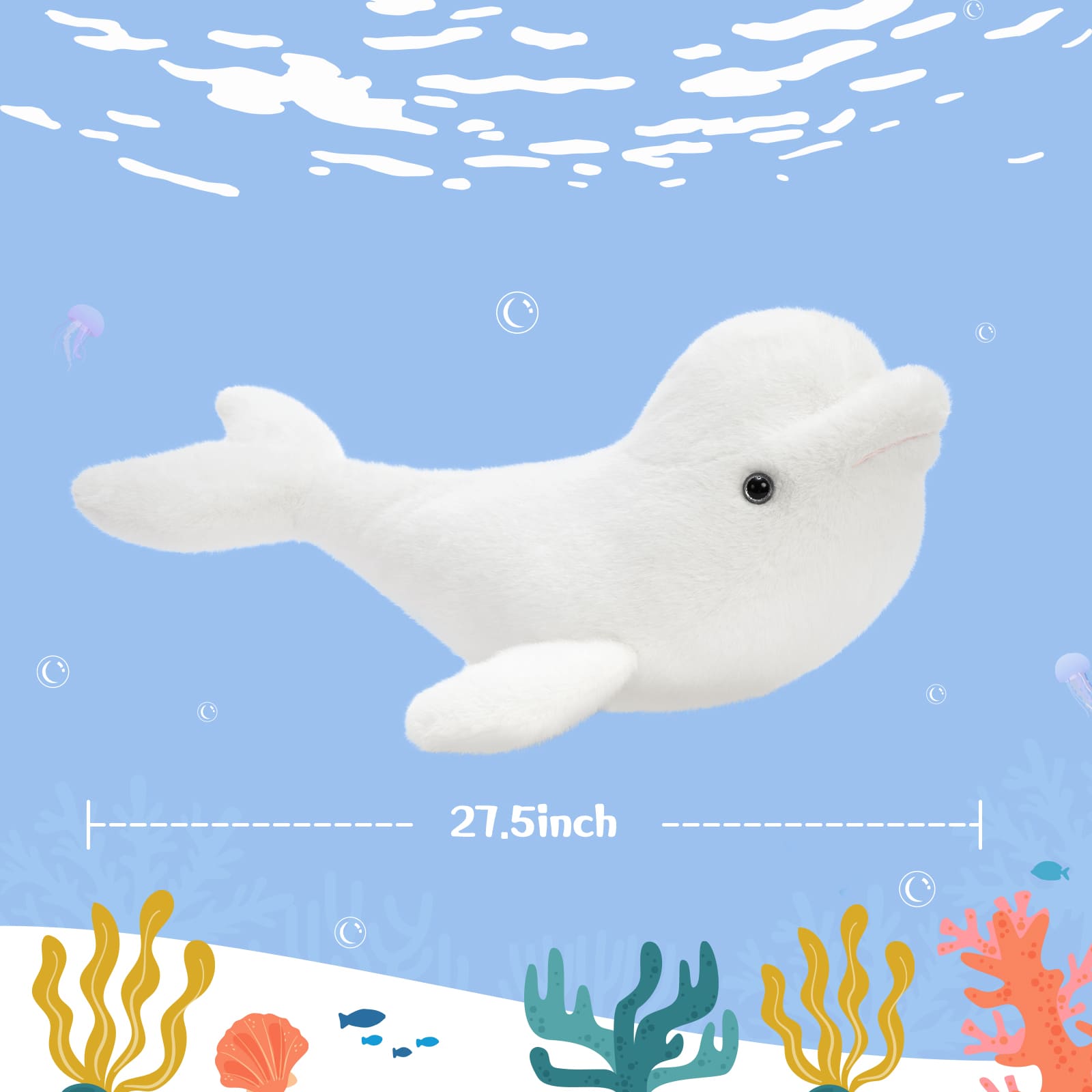Beluga Whale Plush Toys Marine Stuffed Animals, White, 27.5 Inches