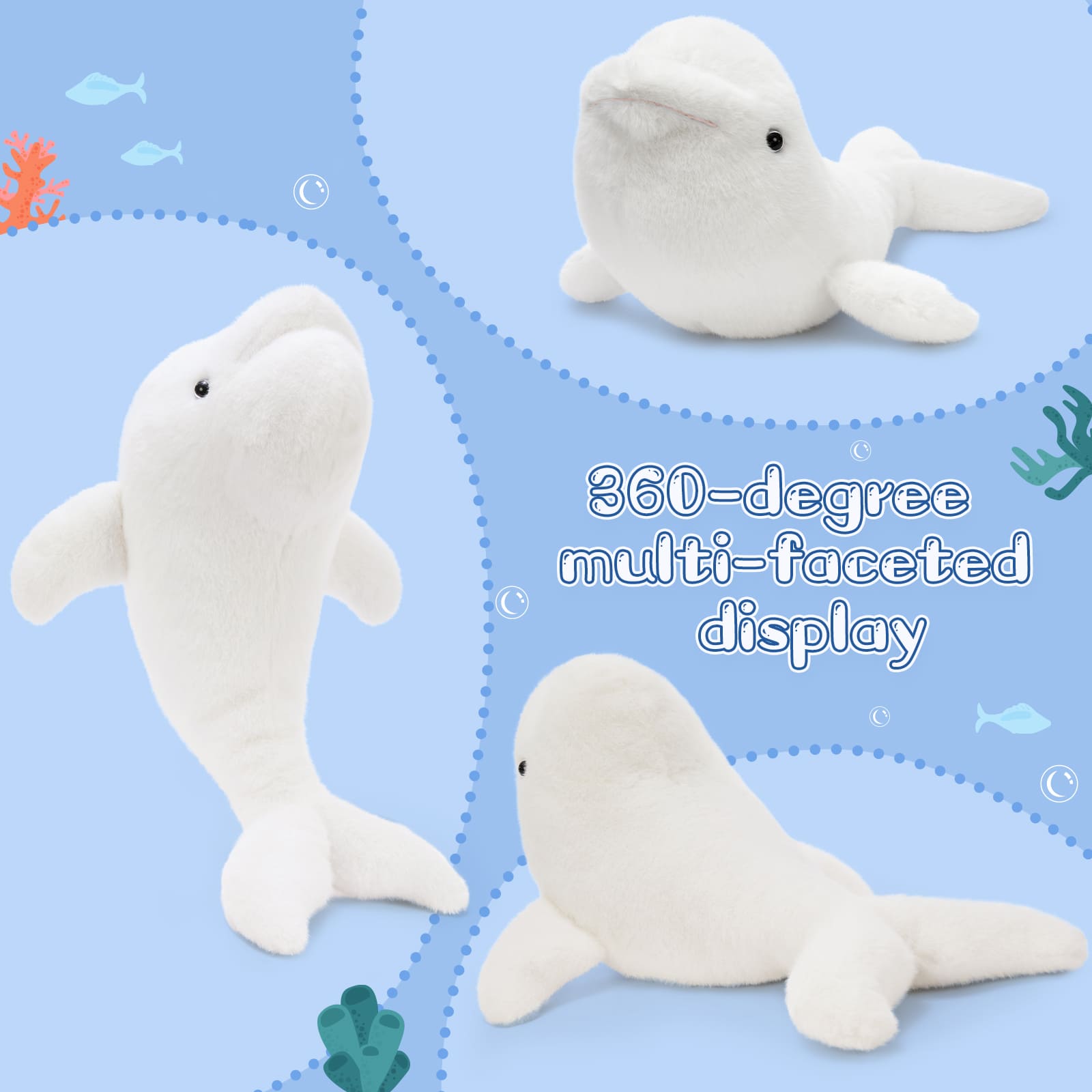Beluga Whale Plush Toys Marine Stuffed Animals, White, 27.5 Inches