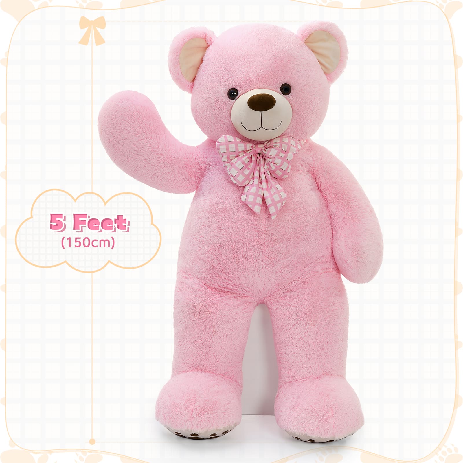 Giant Teddy Bear Stuffed Animals, Brown/Pink/Beige, 5 Feet