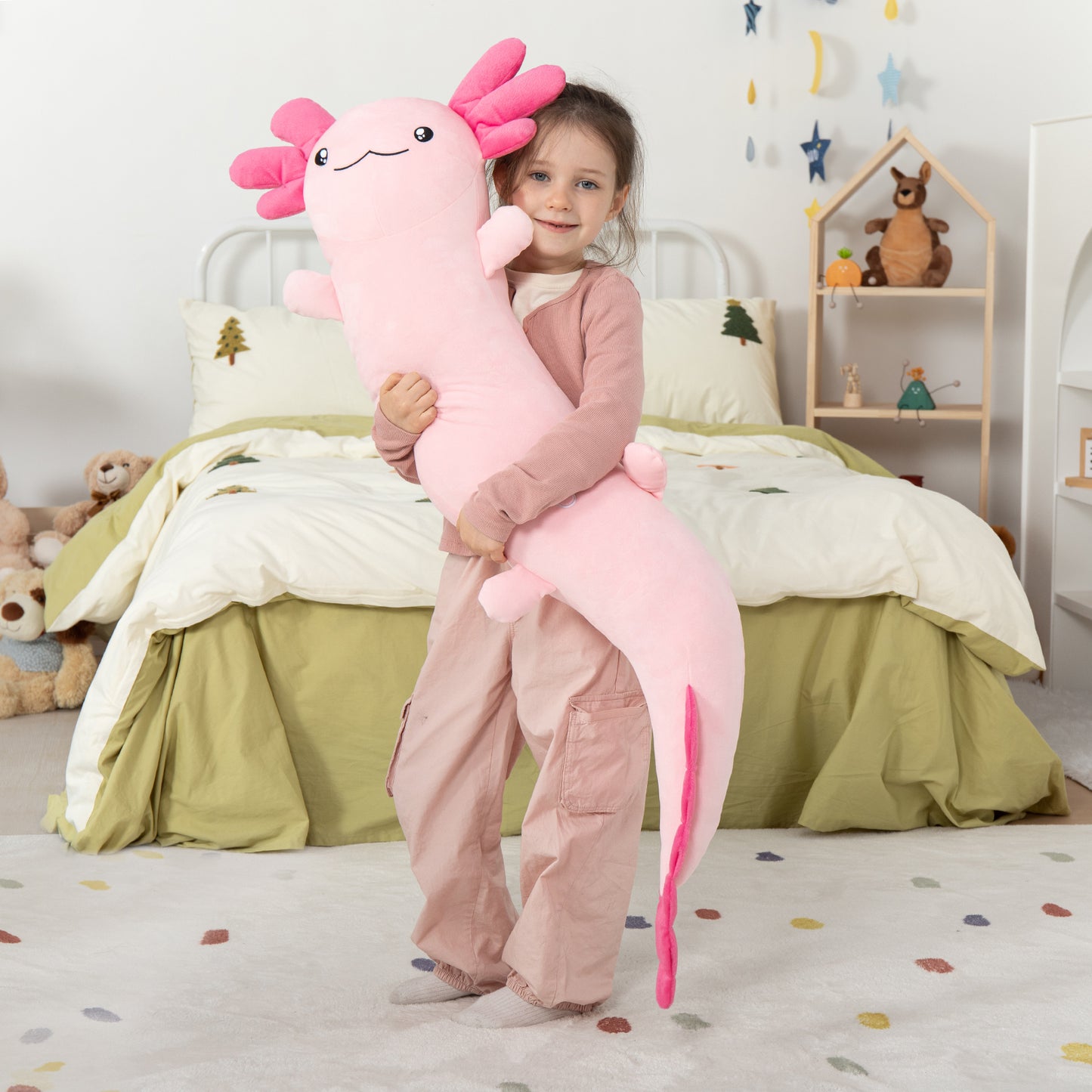 Giant Cozy Axolotl Long Throw Pillow, Pink, 48 Inches