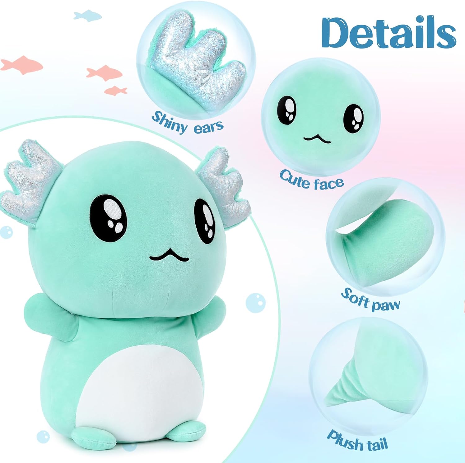 Big Eyes Axolotl Stuffed Toy, Mint Green, 20 Inches