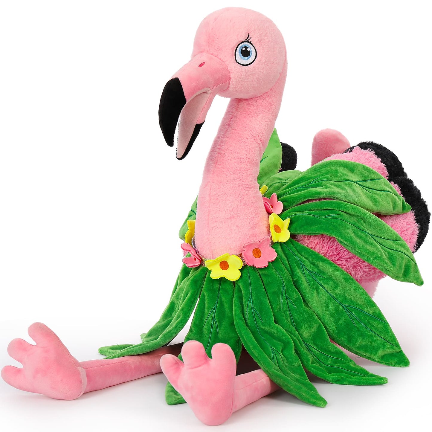 Realistic Pink Flamingo Stuffed Animals - Giant 43 Inches Flamingo Plush Toys with Grass Skirt - Valentine's Day Gift for Girlfriend/Boyfriend - Fluffly Cuddly Plushy Fluffy Toy - Cute Flamingo Cartoon Plush Pillows for Kids - Christmas/Birthday Gift for Children - Free Shipping