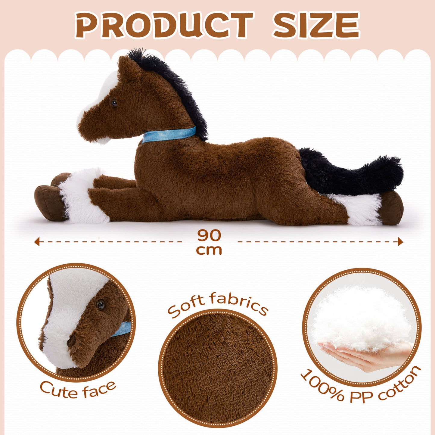 Big Horse Stuffed Animals - Coffee Massive Horse Plush Toys - 4 FT Huge Horse Plush Dolls - Farm Animal Plush Pillows - Cute Little Pony Plush Dolls - Christmas/Birthday/Baby Shower Gift Ideas
