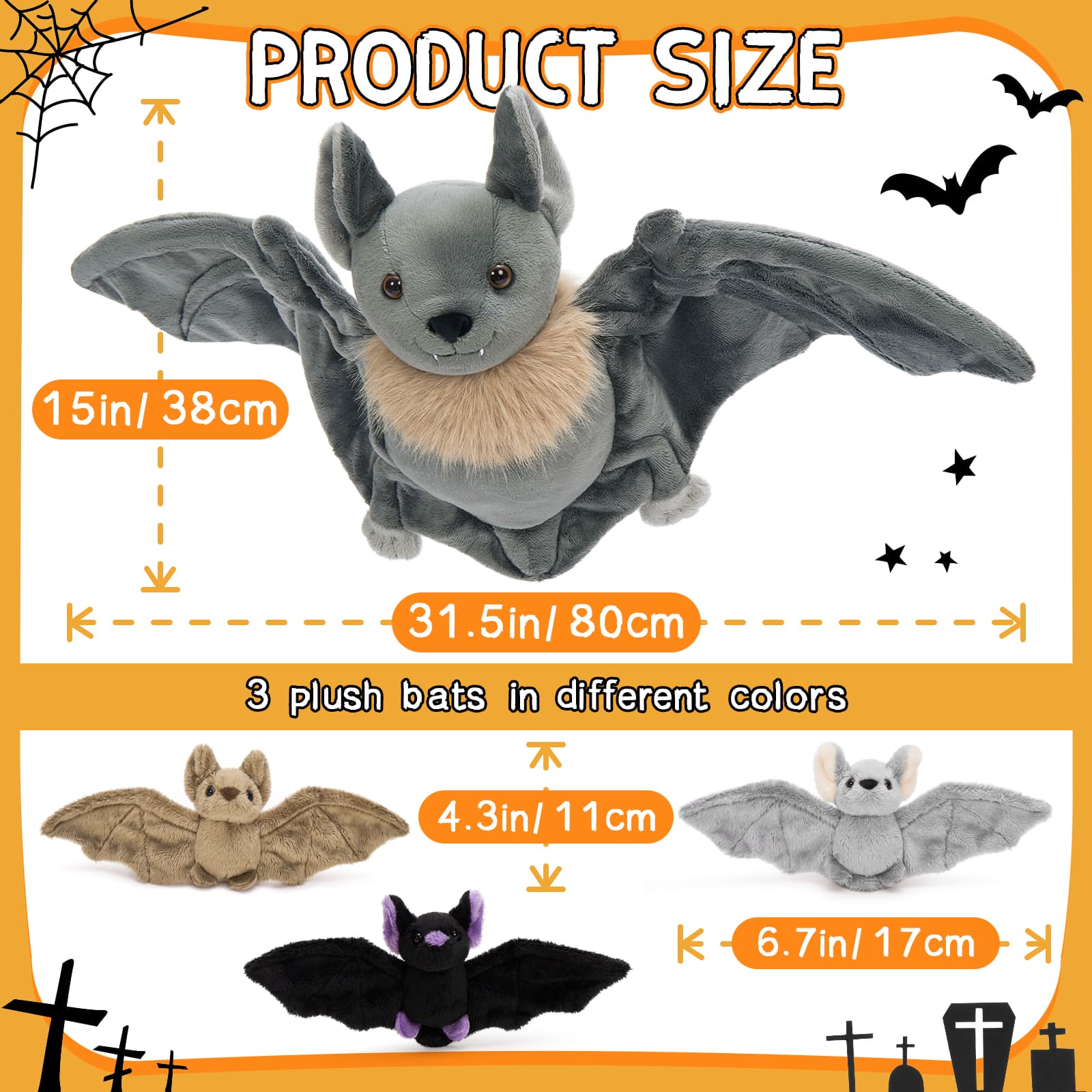 Lifelike Bat Stuffed Animals Halloween Plush Toys, 31.5 Inches