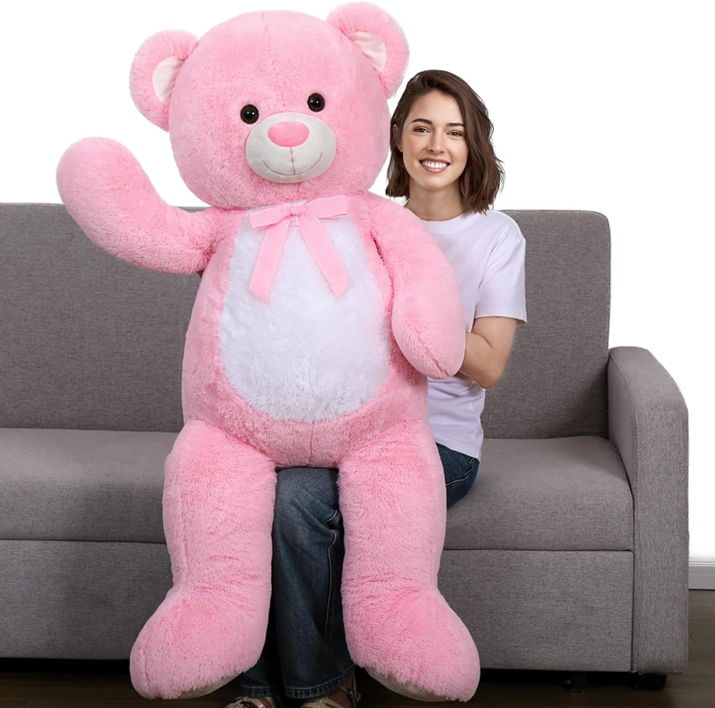 MorisMos Stuffed Animals - Giant Pink Teddy Bear Plush Toys - 4 Feet Teddy Bear Plush Dolls - Valentine's Day Teddy Bears&Gifts for Boyfriend/Girlfriend - ' We Can Bearly Wait' Teddy Bear Theme Baby Shower Decor Ideas - Birthday/Christmas/Graduation Gift for friends - Romantic Anniversary Gift for Wife/Husband