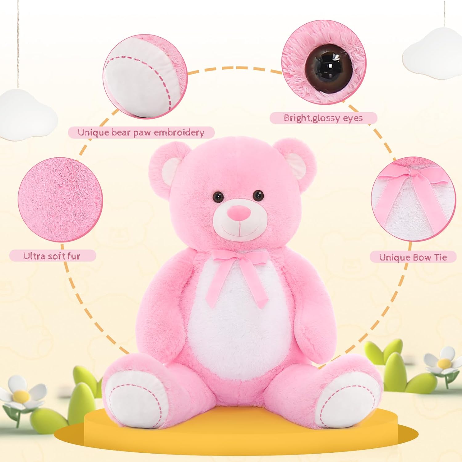 MorisMos Stuffed Animals - Giant Light Brown Teddy Bear Plush Toys - 4 Feet Teddy Bear Plush Dolls - Valentine's Day Teddy Bears&Gifts for Boyfriend/Girlfriend - ' We Can Bearly Wait' Teddy Bear Theme Baby Shower Decor Ideas - Gender Reveal Party Teddy Bear Decorations -Birthday/Christmas/Graduation Gift for friends - Romantic Anniversary Gift for Wife/Husband