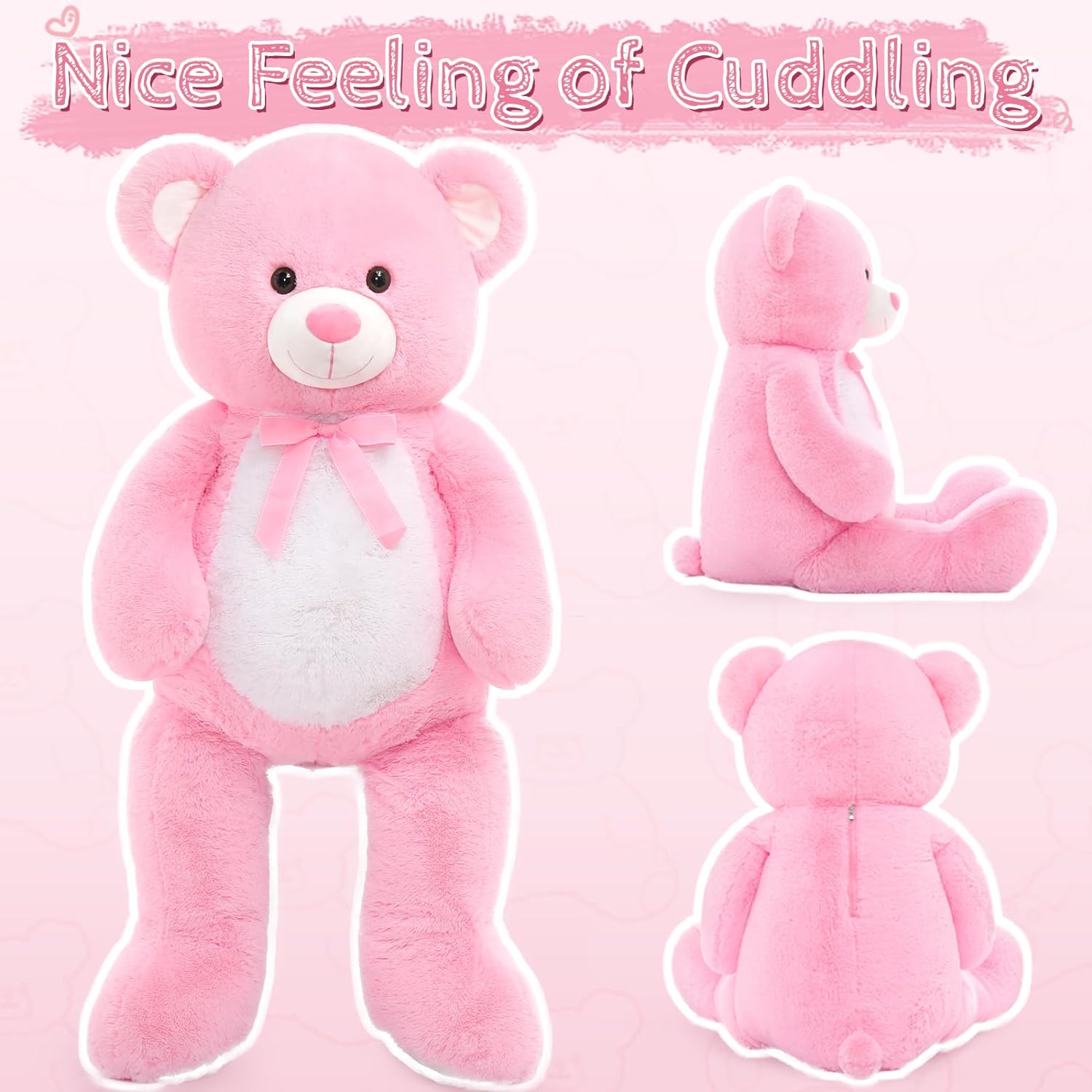 MorisMos Stuffed Animals - Giant Pink Teddy Bear Plush Toys - 4 Feet Teddy Bear Plush Dolls - Valentine's Day Teddy Bears&Gifts for Boyfriend/Girlfriend - ' We Can Bearly Wait' Teddy Bear Theme Baby Shower Decor Ideas - Birthday/Christmas/Graduation Gift for friends - Romantic Anniversary Gift for Wife/Husband