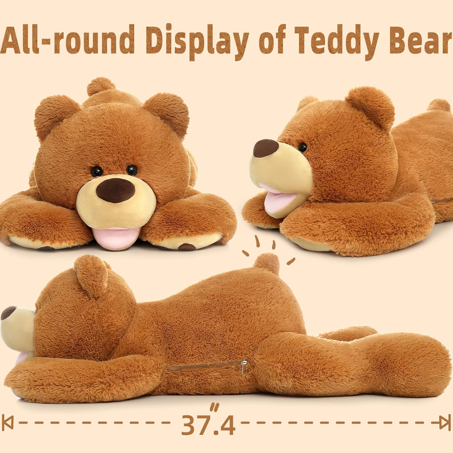 37.4 Inch Brown Big Teddy Bear Plush Toy Soft Stuffed Animal