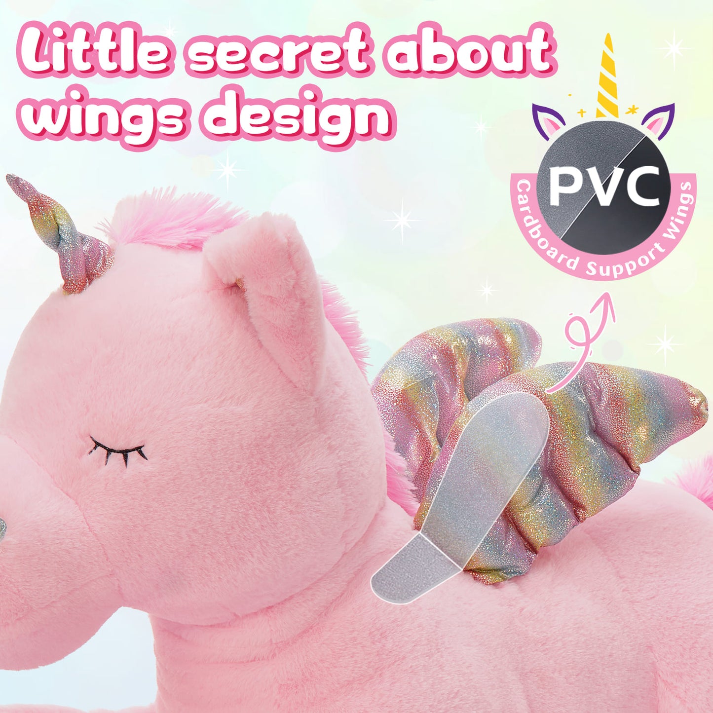 Giant Pink Unicorn Plush Toys - 43 Inches Stuffed Unicorn Toys - Cute Cartoon Unicorn Plush Pillows - Unicorn Plushies with Glittering Wings - Gifts for Girlfriend Girls Boys Kids Birthday Valentine's Day Christmas