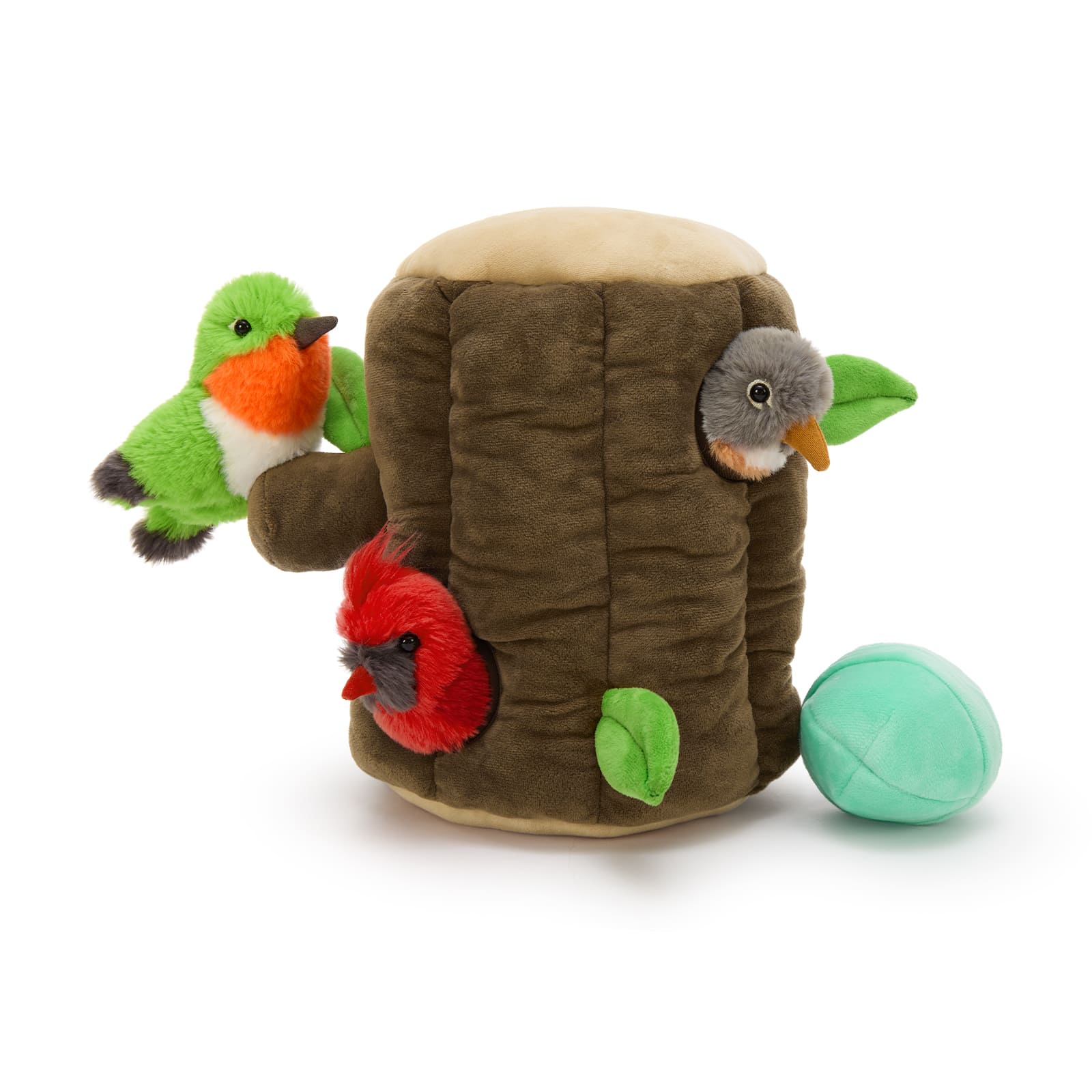 9.8 Inch Tree Stump Plush Toy Set with Three Birds and One Egg