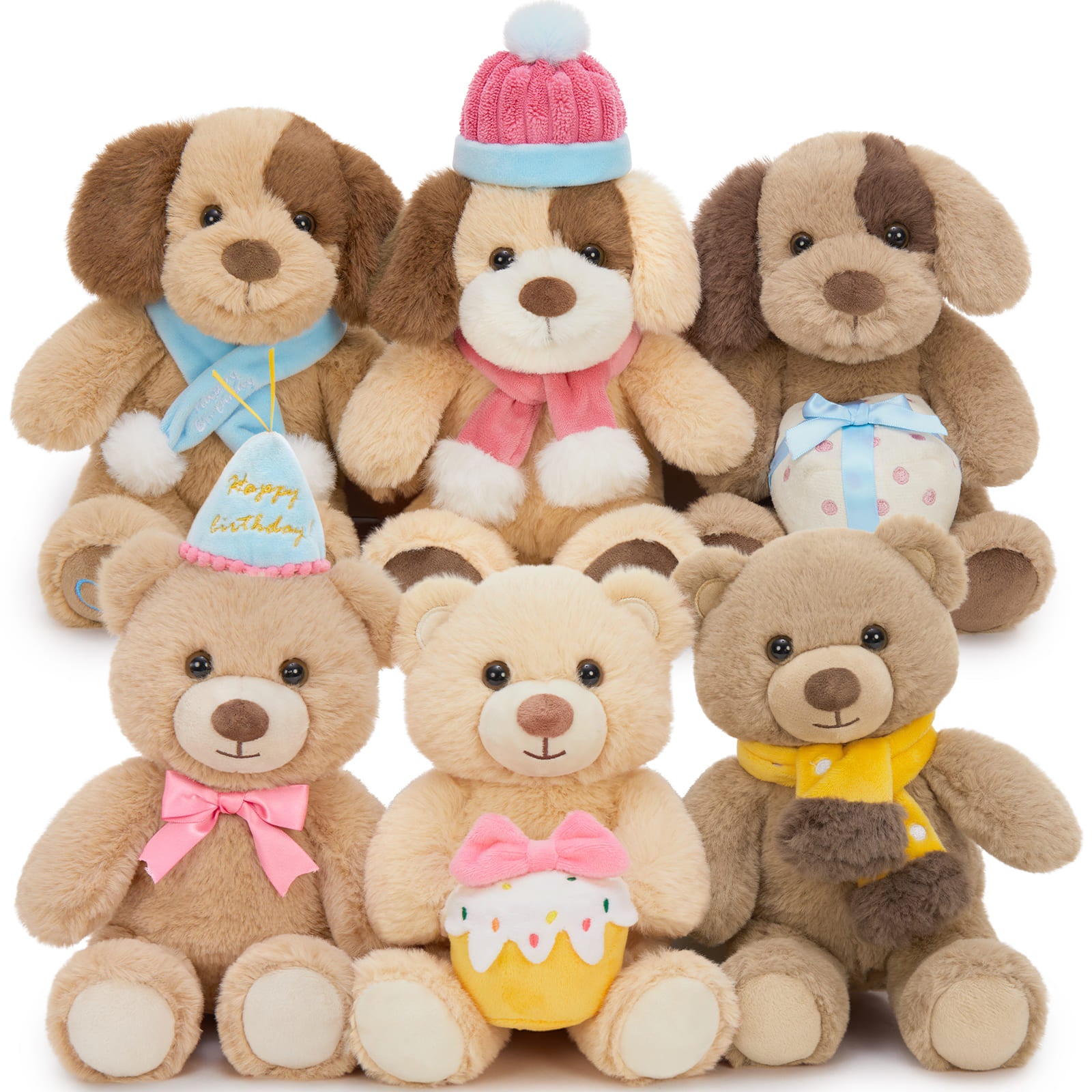 6 Pcs Birthday Dog Stuffed Animals Teddy Bear Plush Toys, 8 Inches
