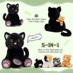 15.75-Inch Black Cat Stuffed Animals with Four Kitten Plush Toys - Stuffed Animal Kitten Babies with Their Mom - Cat Stuffed Animals with Babies in the Belly - Christmas/Birthday/Baby Shower Gift Ideas for Kids Teen Adults - MorisMos Stuffed Animals - Free Shipping