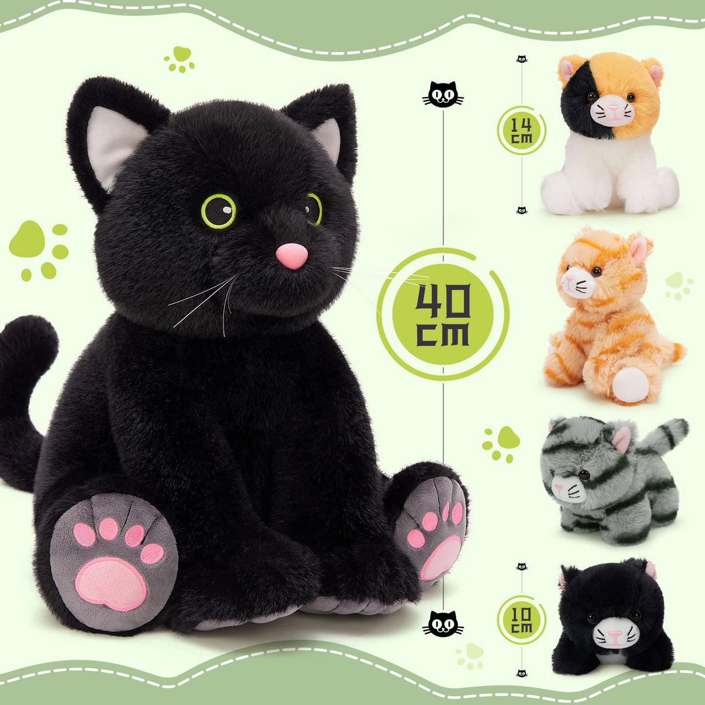 15.75-Inch Black Cat Stuffed Animals with Four Kitten Plush Toys - Stuffed Animal Kitten Babies with Their Mom - Cat Stuffed Animals with Babies in the Belly - Christmas/Birthday/Baby Shower Gift Ideas for Kids Teen Adults - MorisMos Stuffed Animals - Free Shipping