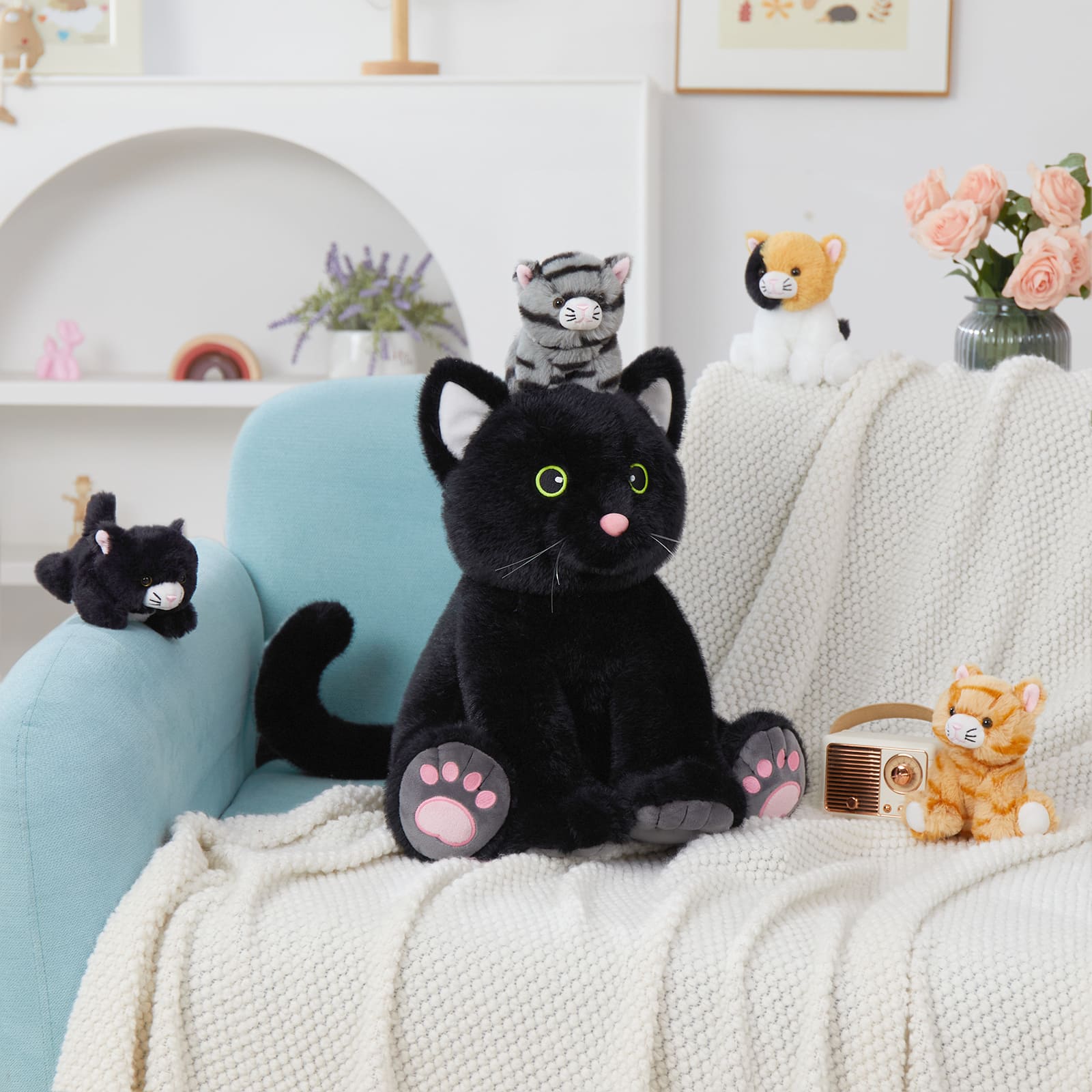 Black Cat Stuffed Animals Kitten Plush Toys, 15.75 Inches
