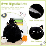Black Fat Cat Plush Toys, 15.75 Inches - MorisMos Stuffed Animals - Free Shipping - Stuffed Animal Babies with Their Mom - Black Cat Plush Toys - Cute Cartoon Cat Plush Pillows for Bed/Sofa - Cozy Cushion Pillows - Cartoon Pillows for Kids Teens Adults - Birthday Gift for Friends