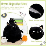 Black Fat Cat Plush Toys, 15.75 Inches - MorisMos Stuffed Animals - Free Shipping - Stuffed Animal Babies with Their Mom - Black Cat Plush Toys - Cute Cartoon Cat Plush Pillows for Bed/Sofa - Cozy Cushion Pillows - Cartoon Pillows for Kids Teens Adults - Birthday Gift for Friends