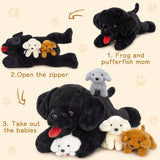 Black Labrador Stuffed Animals with Three Puppies in the Belly - Kawaii Black Dog Plush Toys - Birthday/Christmas/Graduation Gift for Girls Boys - Free Shipping