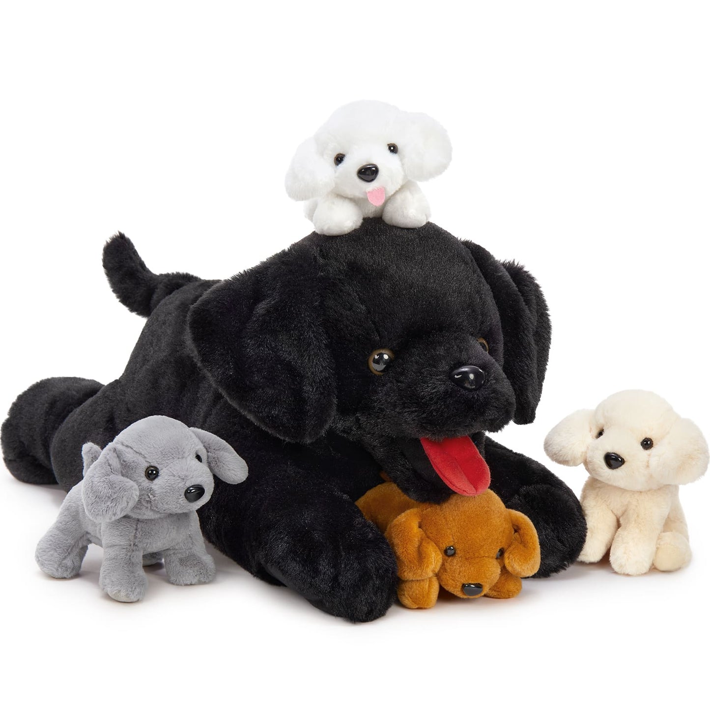 Black Labrador Stuffed Animals with Three Puppies in the Belly - Kawaii Black Dog Plush Toys - Birthday/Christmas/Graduation Gift for Girls Boys - Free Shipping