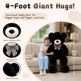 Black Teddy Bear Plush Toy with Plaid Bow Large Stuffed Animal