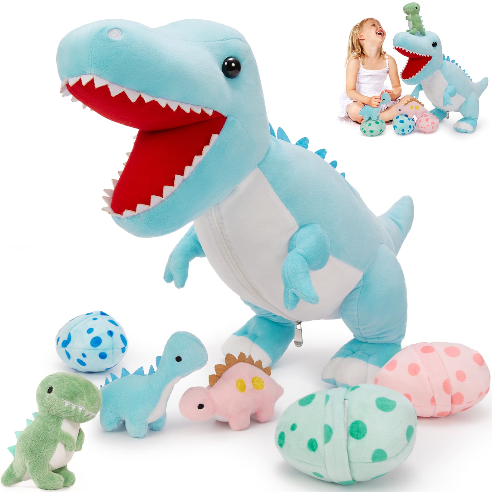 Jouet en peluche dinosaure avec 3 bébés dinosaures, 23,6 pouces