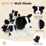 Border Collie Mom & Puppies Plush Set Herding Dog Stuffed Animals