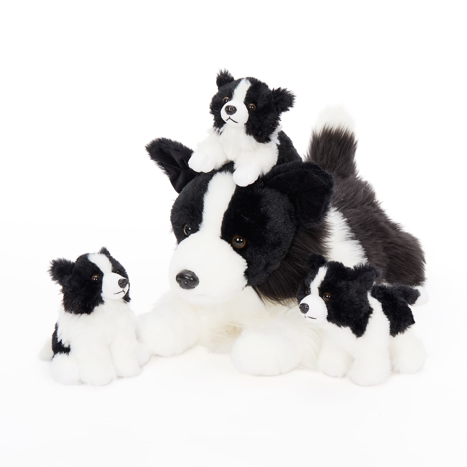 Border Collie Mom & Puppies Plush Set Herding Dog Stuffed Animals