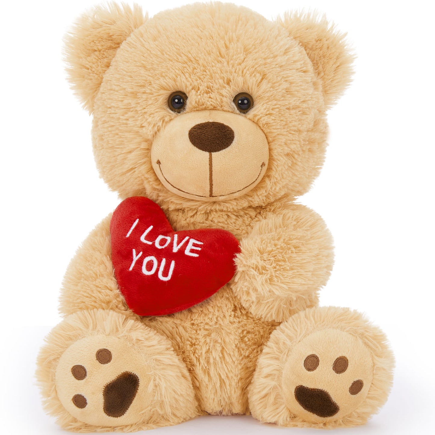 Stuffed Mocha Heart Bear – I Love You - Brown Plush Bear Toy for Kids & Adults - Embroidered Heart Throw Pillow - Valentine's Day Teddy Bear Stuffed Animals - 12 Inch Teddy Bear Plush Toys - Teddy Bear with Hearts